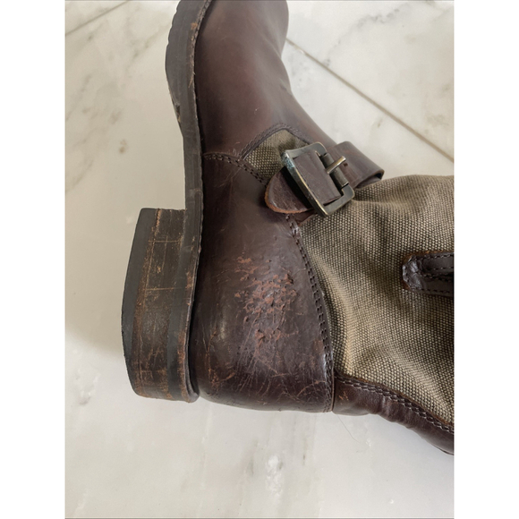 Frye, Women’s 7.5, Dark Brown Chocolate Leather And Canvas Low Buckle Ankle Boot - Picture 7 of 11